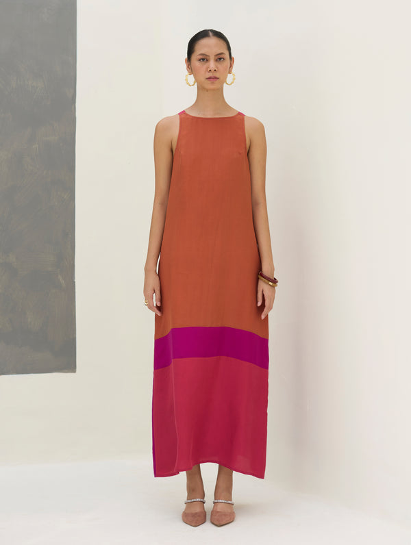 Darri Hand-Embroidered Overlay with Mulberry Silk Dress - Rose