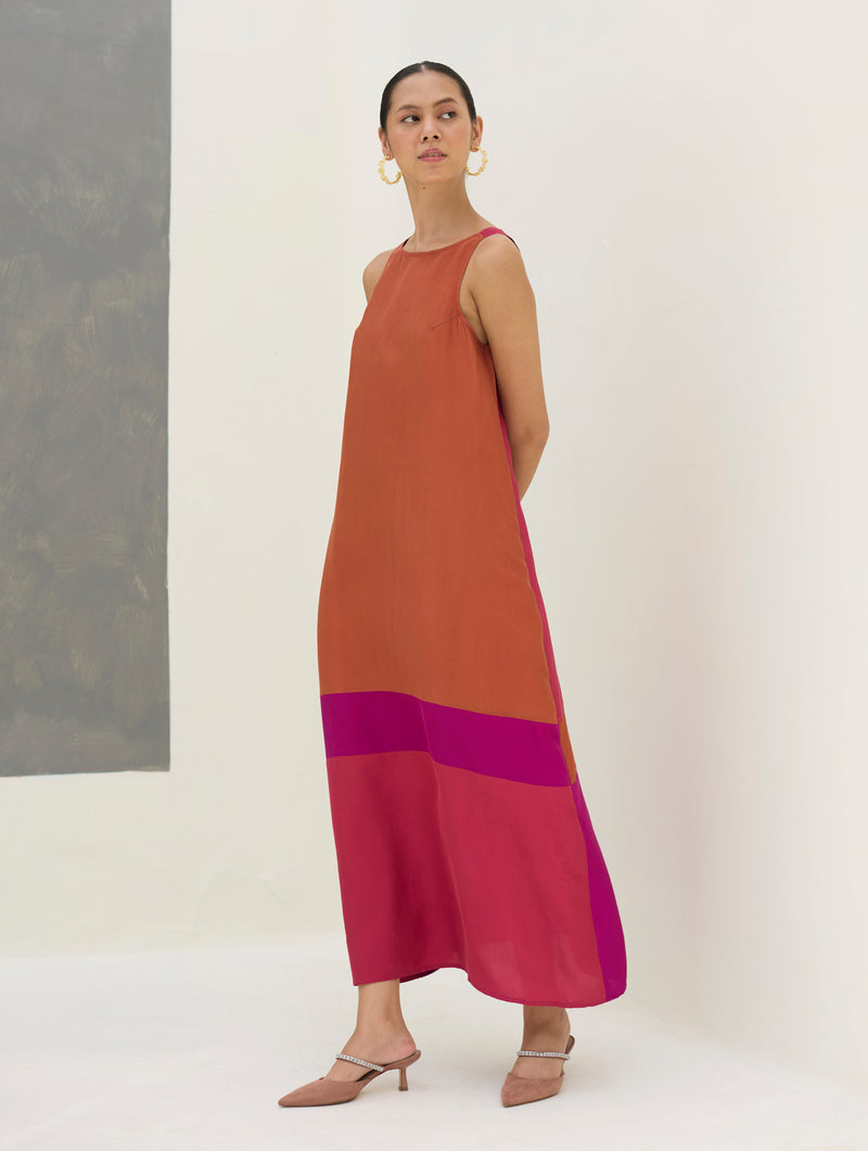 Nida Sleeveless Mulberry Silk Dress - Rose