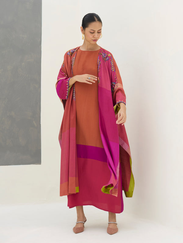 Darri Hand-Embroidered Overlay with Mulberry Silk Dress - Rose