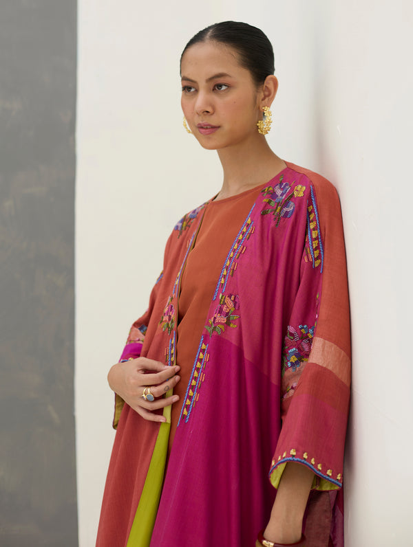 Darri Hand-Embroidered Overlay with Mulberry Silk Dress - Rose