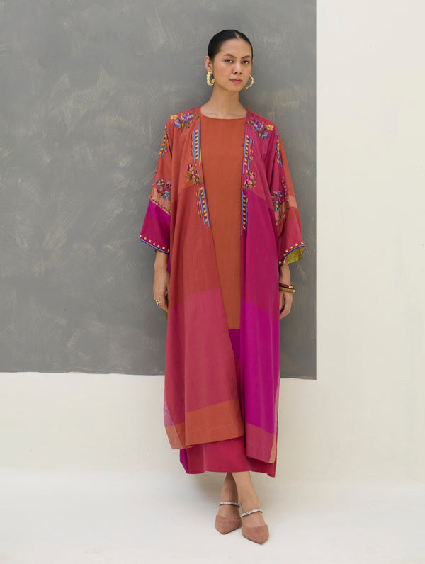 Darri Hand-Embroidered Overlay with Mulberry Silk Dress - Rose