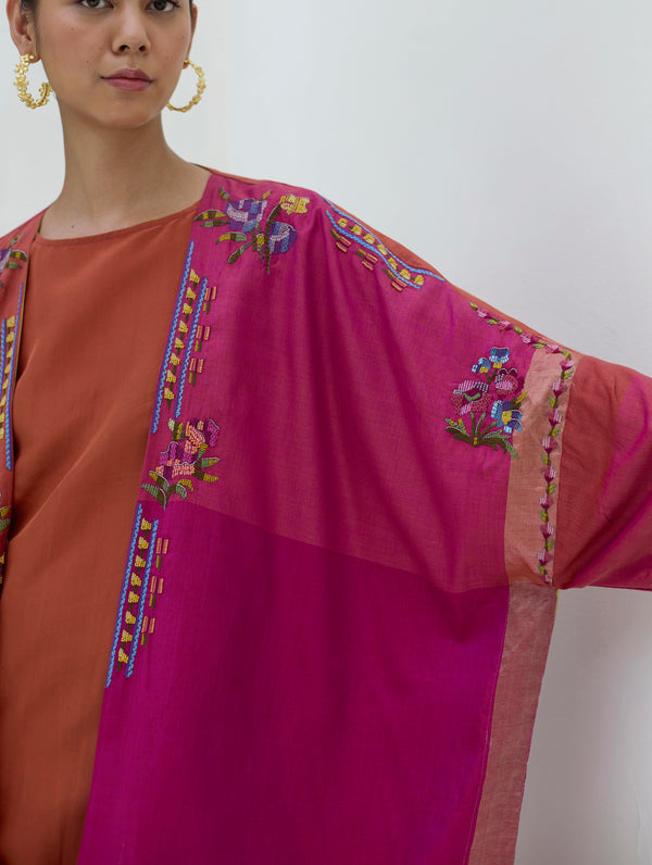 Darri Hand-Embroidered Overlay with Mulberry Silk Dress - Rose