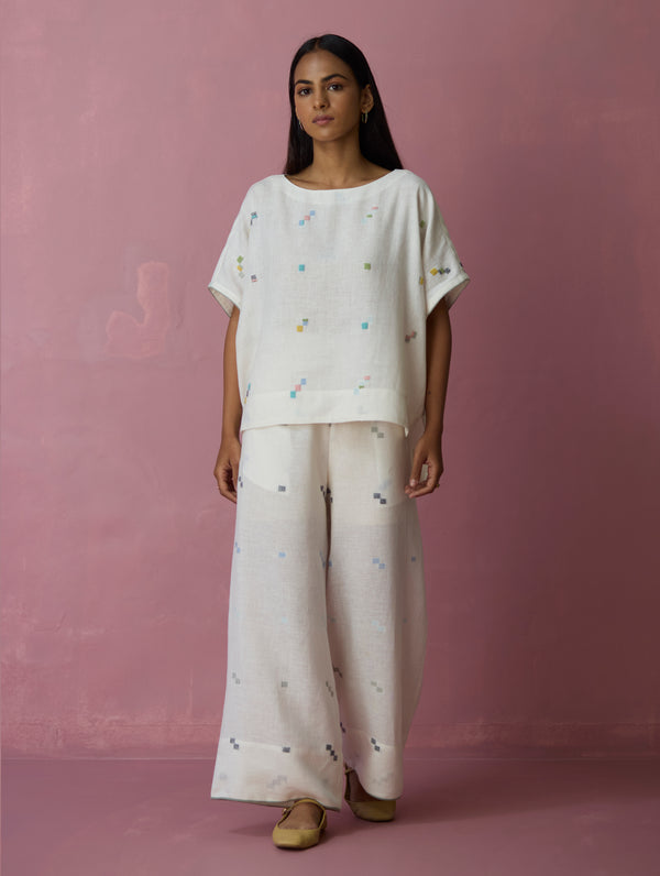 Kanni Hand-Embroidered Jamdani Co-ord Set - Ivory