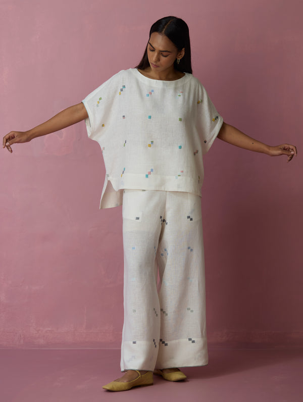 Kanni Hand-Embroidered Jamdani Co-ord Set - Ivory