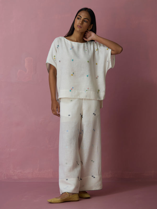 Kanni Hand-Embroidered Jamdani Co-ord Set - Ivory