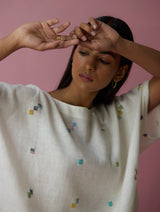 Kanni Hand-Embroidered Jamdani Linen Top - Ivory
