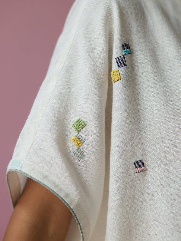 Kanni Hand-Embroidered Jamdani Co-ord Set - Ivory