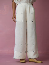 Imri Cuban Collared Jamdani Linen Co-ord Set - Ivory