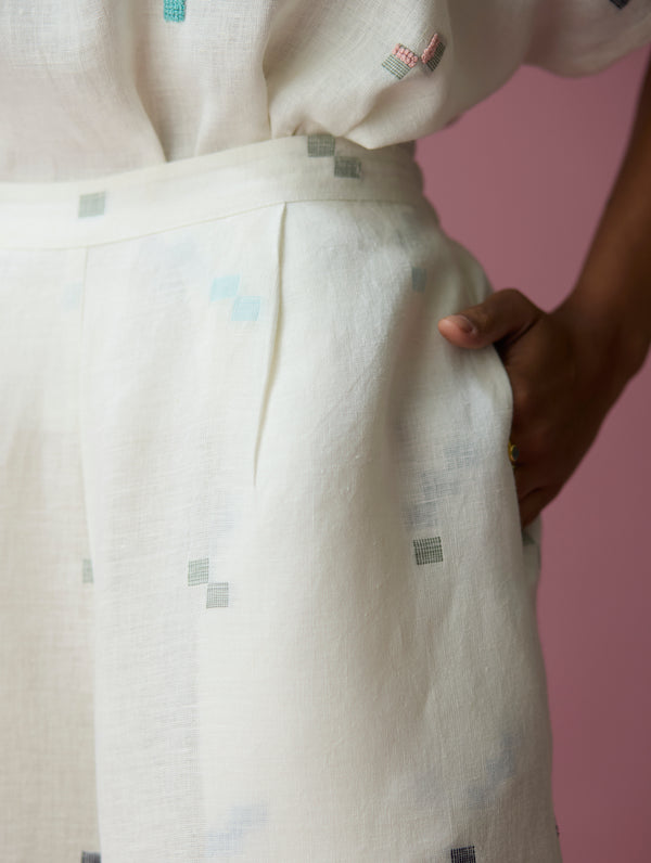 Umami Jamdani Linen Culottes - Ivory