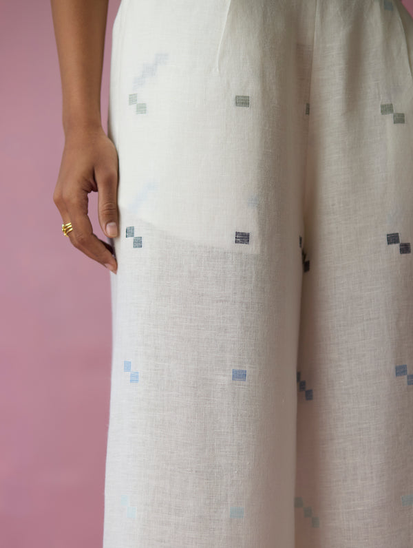 Umami Jamdani Linen Culottes - Ivory