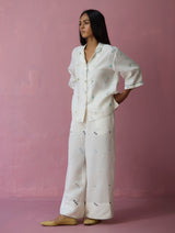 Imri Cuban Collar Jamdani Linen Shirt - Ivory
