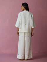 Imri Cuban Collared Jamdani Linen Co-ord Set - Ivory