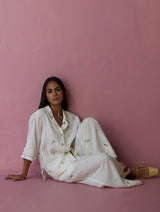 Imri Cuban Collar Jamdani Linen Shirt - Ivory