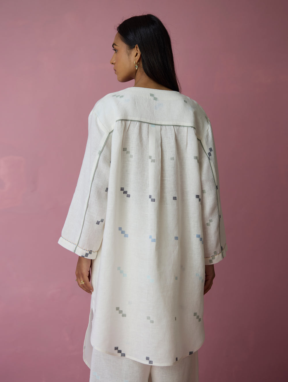 Ikara Jamdani Linen Kurta - Ivory