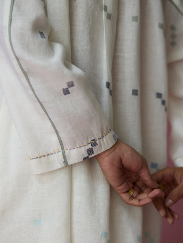 Ikara Jamdani Linen Kurta Set - Ivory