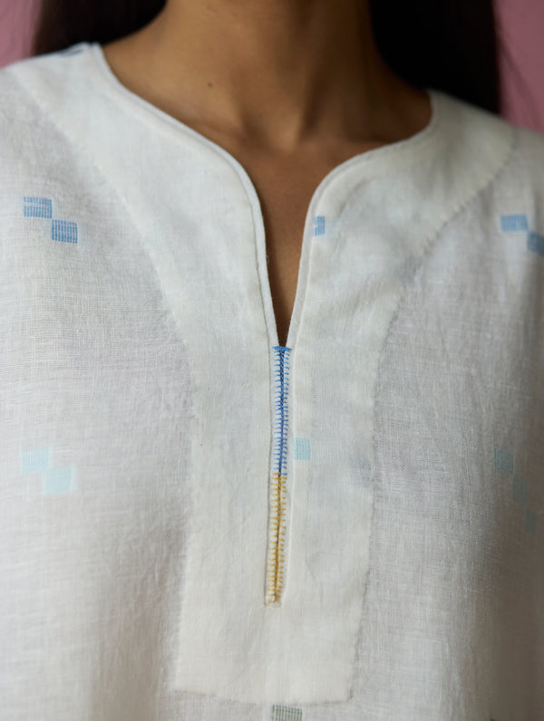 Ikara Jamdani Linen Kurta Set - Ivory