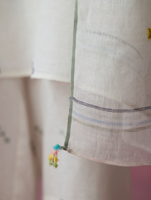 Ikara Jamdani Linen Kurta Set - Ivory