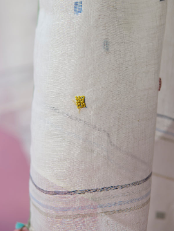 Ikara Jamdani Linen Kurta Set - Ivory