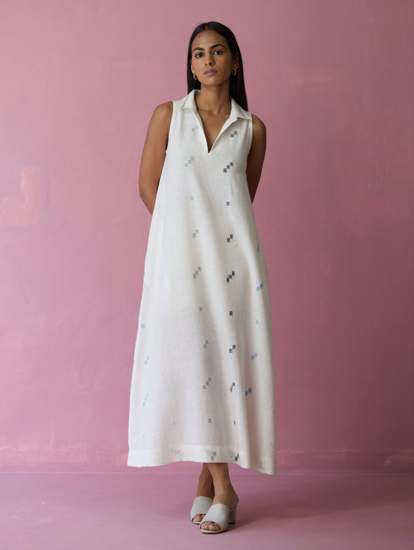 Cara Collared Jamdani Linen Co-ord Set - Ivory