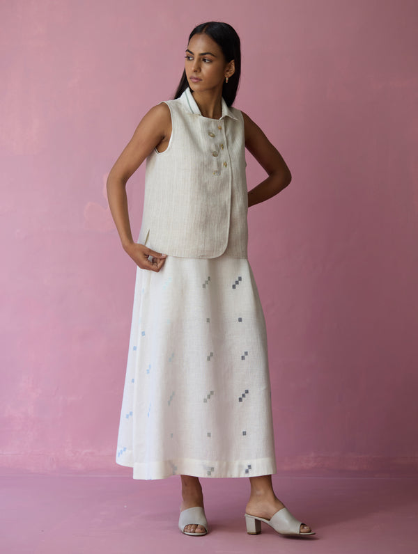 Cara Collared Jamdani Linen Co-ord Set - Ivory