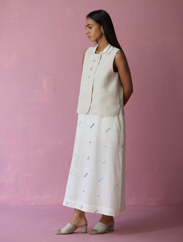 Cara Collared Jamdani Linen Co-ord Set - Ivory