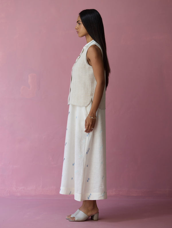 Cara Collared Jamdani Linen Co-ord Set - Ivory