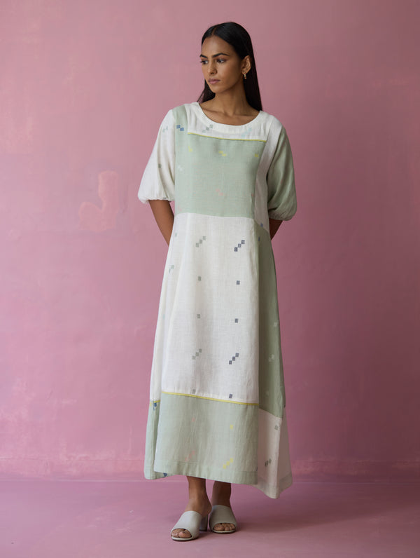 Vani Patchwork Jamdani Linen Dress
