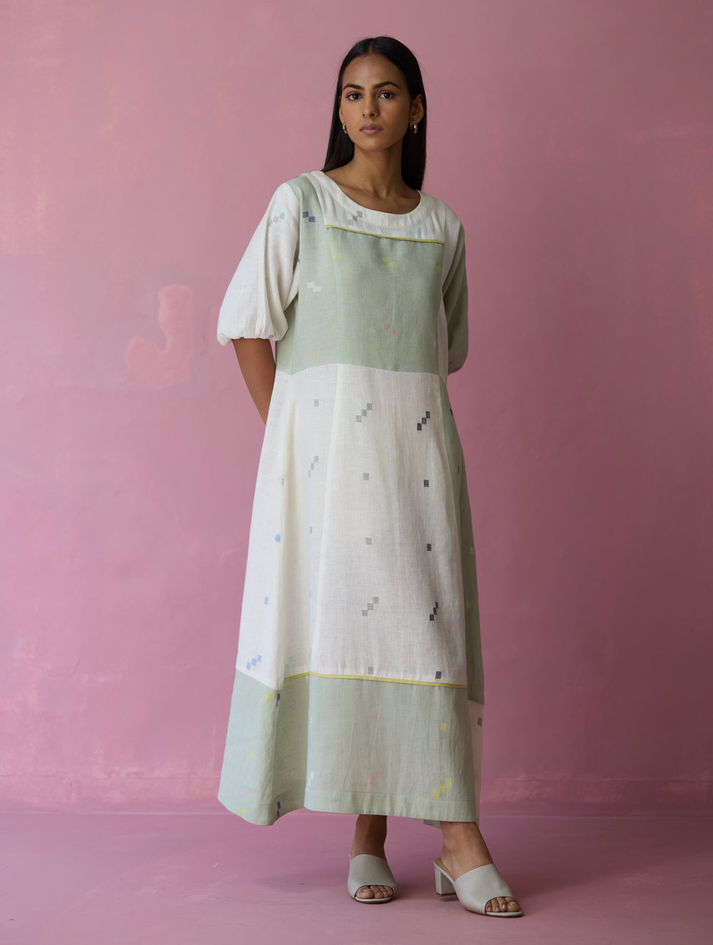 Vani Patchwork Jamdani Linen Dress