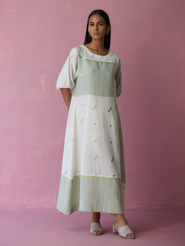 Vani Patchwork Jamdani Linen Dress