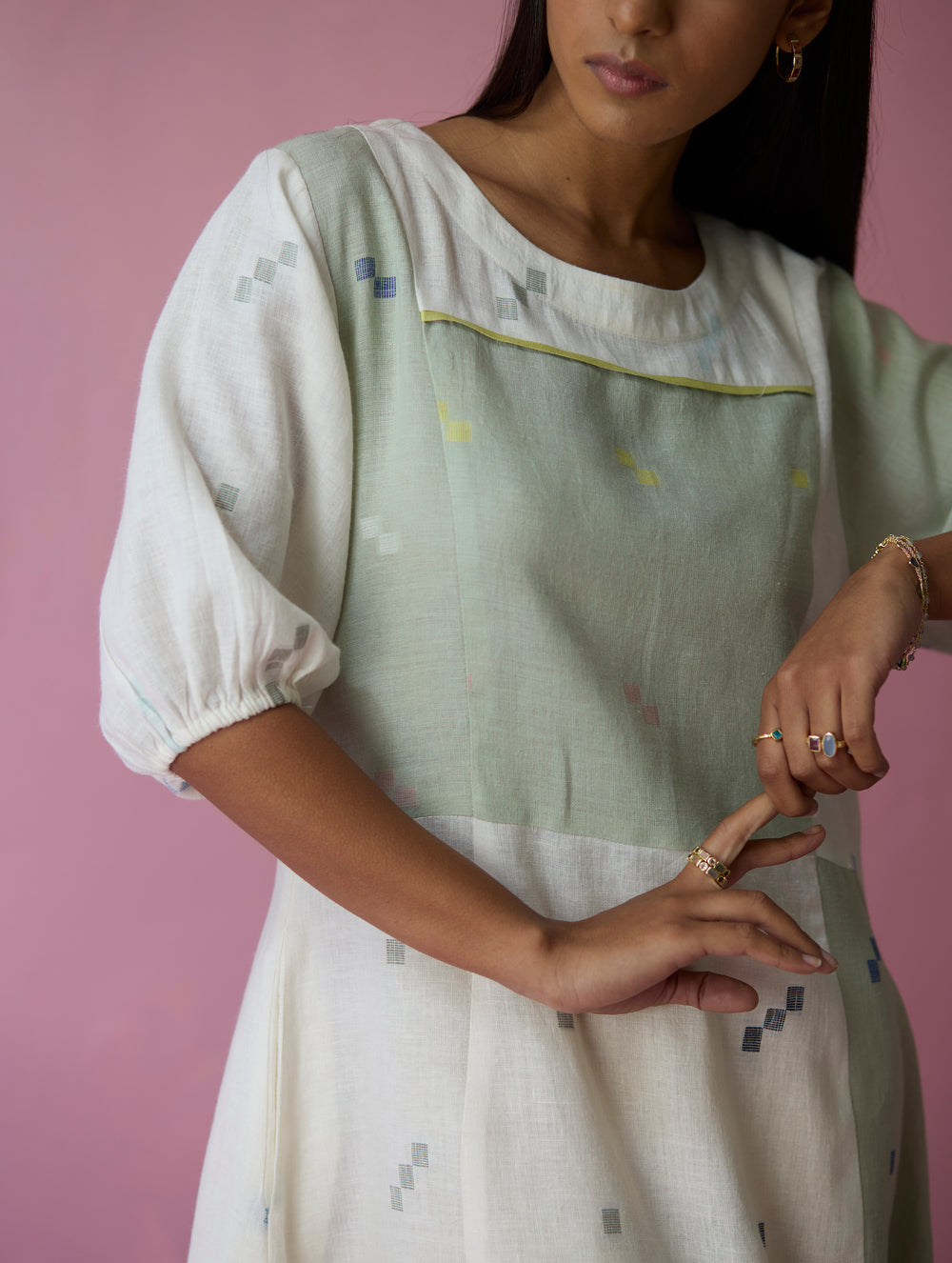Vani Patchwork Jamdani Linen Dress