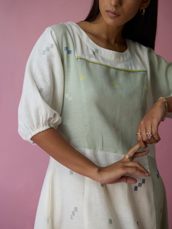Vani Patchwork Jamdani Linen Dress