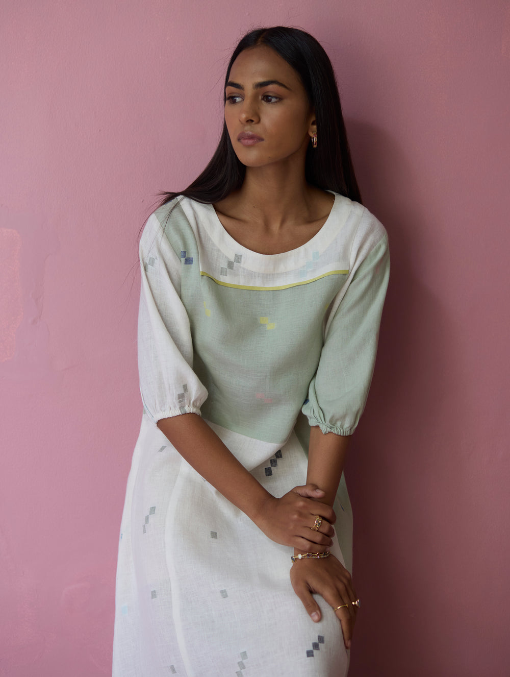 Vani Patchwork Jamdani Linen Dress
