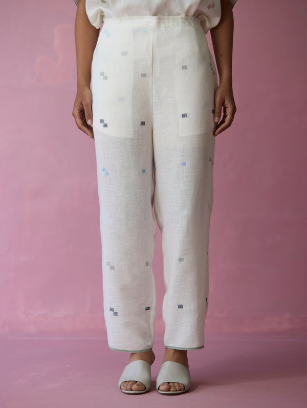 Rina Jamdani Linen Co-ord Set - Ivory