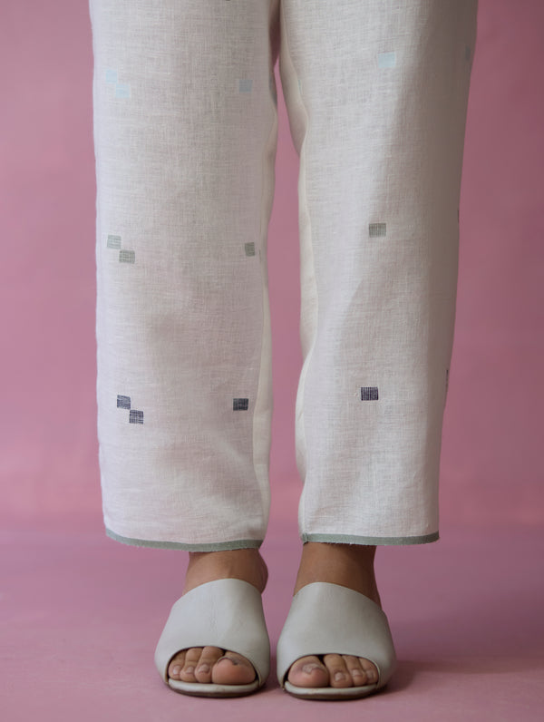 Siza Jamdani Linen Colour-Block Kurta Set