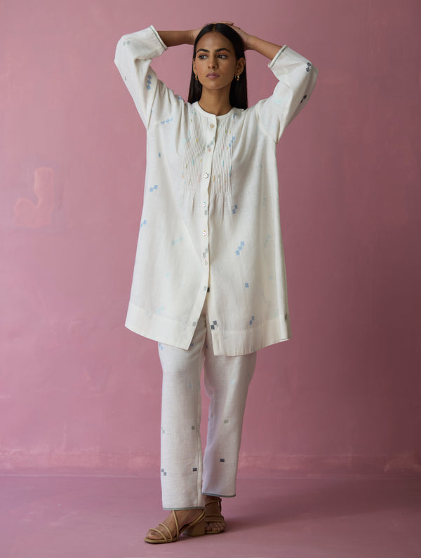 Dima Jamdani Linen Pintuck Co-ord Set - Ivory