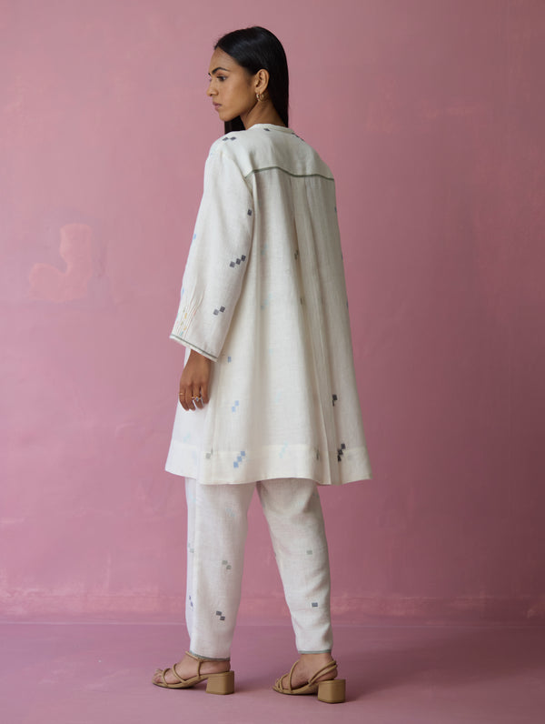 Dima Jamdani Linen Pintuck Co-ord Set - Ivory