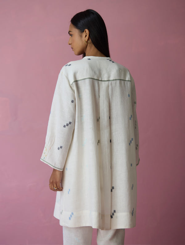 Dima Jamdani Linen Pintuck Shirt - Ivory