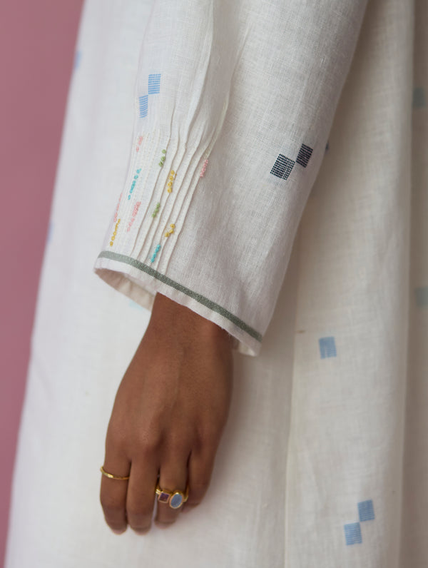 Dima Jamdani Linen Pintuck Co-ord Set - Ivory