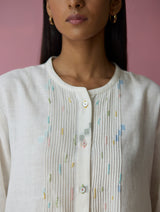 Dima Jamdani Linen Pintuck Co-ord Set - Ivory