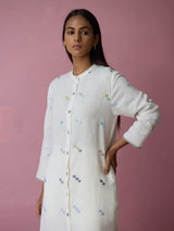 Miel Hand-Embroidered Jamdani Linen Shirt Kurta - Ivory