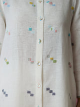 Miel Hand-Embroidered Jamdani Linen Shirt Kurta - Ivory