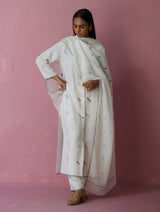 Miel Hand-Embroidered Jamdani Linen Kurta Set - Ivory