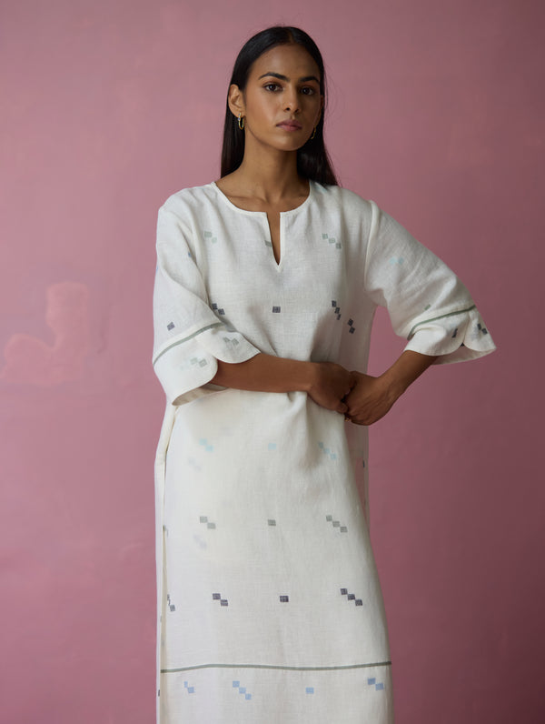 Rina Jamdani Linen Co-ord Set - Ivory