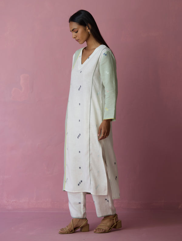 Siza Jamdani Linen Colour-Block Kurta