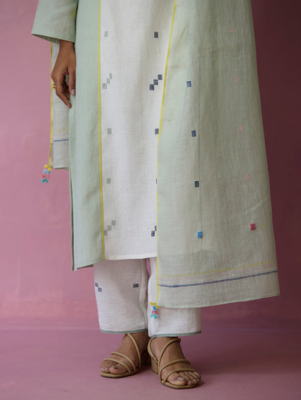 Siza Jamdani Linen Colour-Block Kurta Set