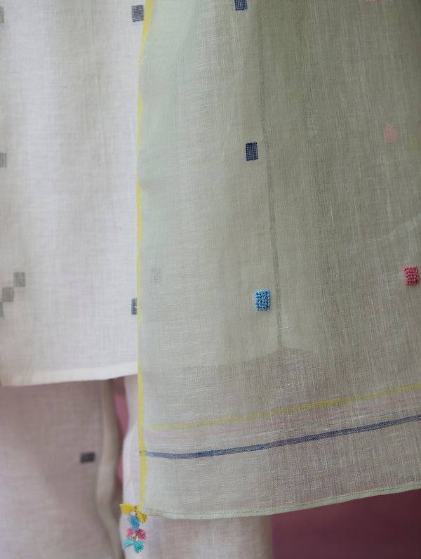 Siza Jamdani Linen Colour-Block Kurta Set
