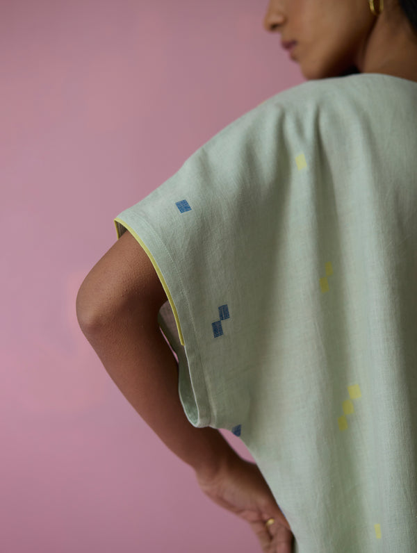 Kanni Hand-Embroidered Jamdani Co-ord Set - Aqua