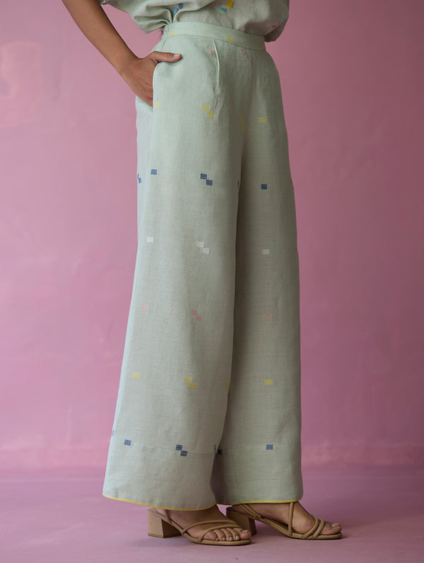 Umami Jamdani Linen Pants - Aqua