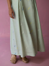 Zaha Cap Sleeve Jamdani Linen Dress - Aqua