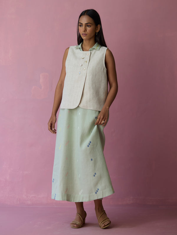 Cara Collared Jamdani Linen Co-ord Set - Aqua